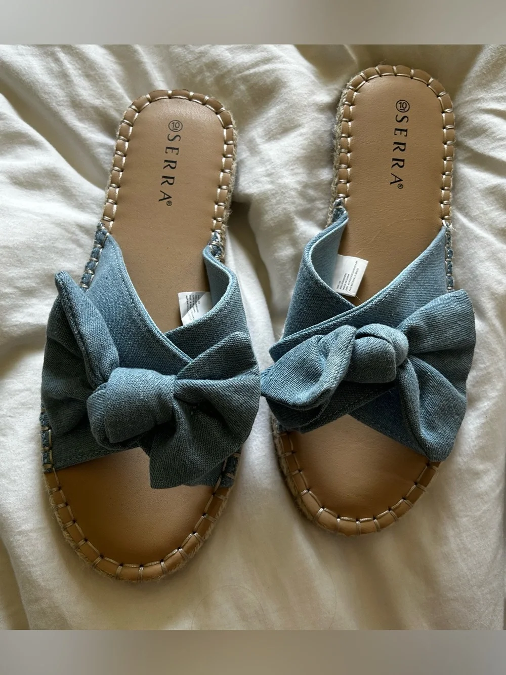 Serra Blue Bow Espadrille Slide Sandals